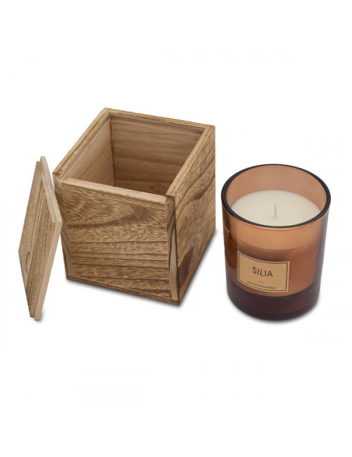 Świeca w drewnianym pudełku Silia, brązowy 
