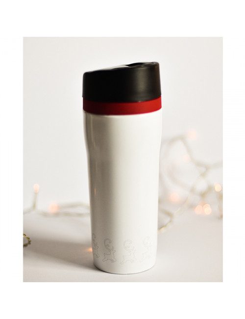 Kubek izotermiczny Winnipeg 350 ml z motywem świątecznym, biały 