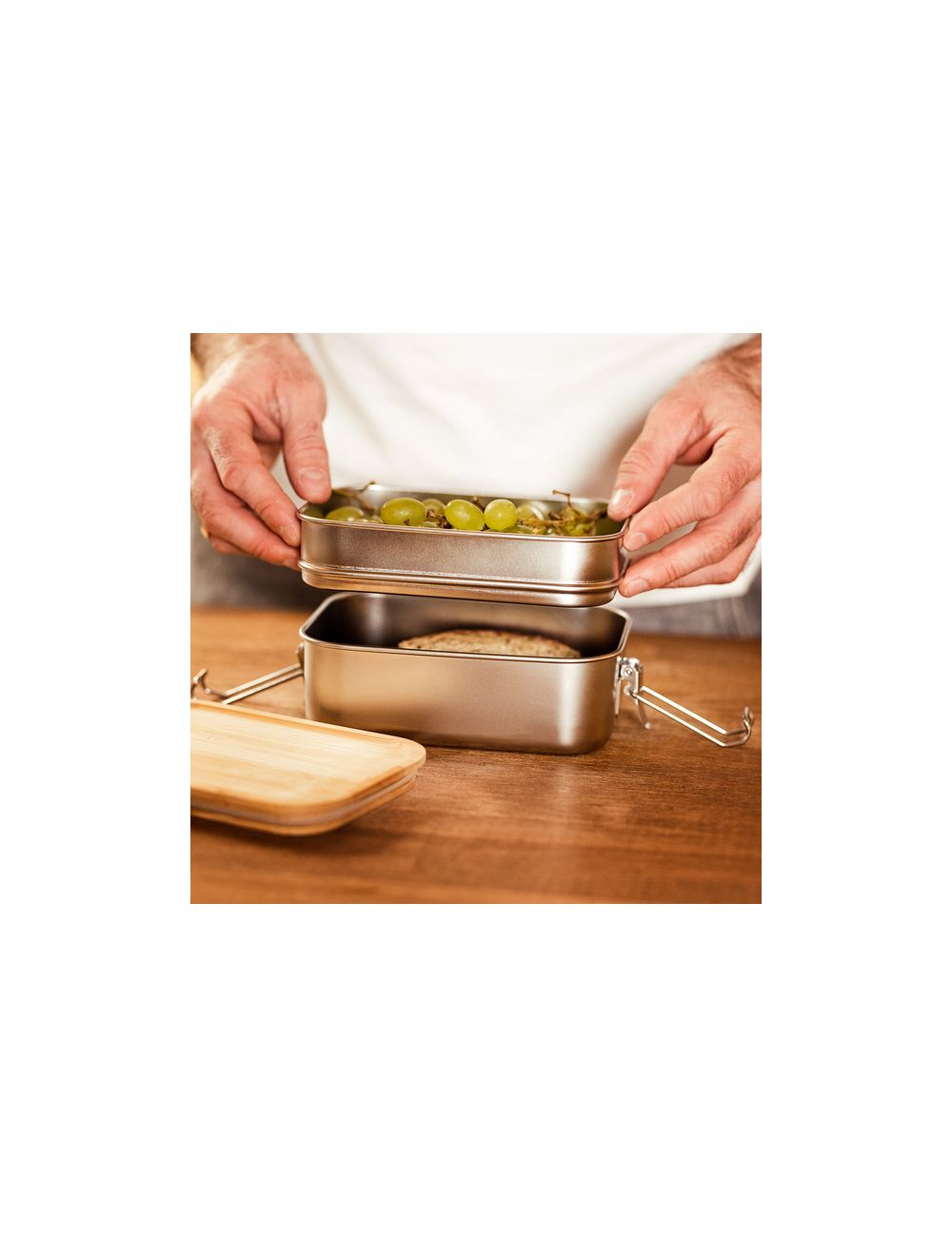 Double lunch box Alcora, srebrny