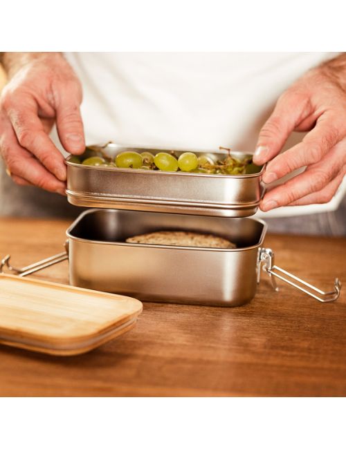 Double lunch box Alcora, srebrny
