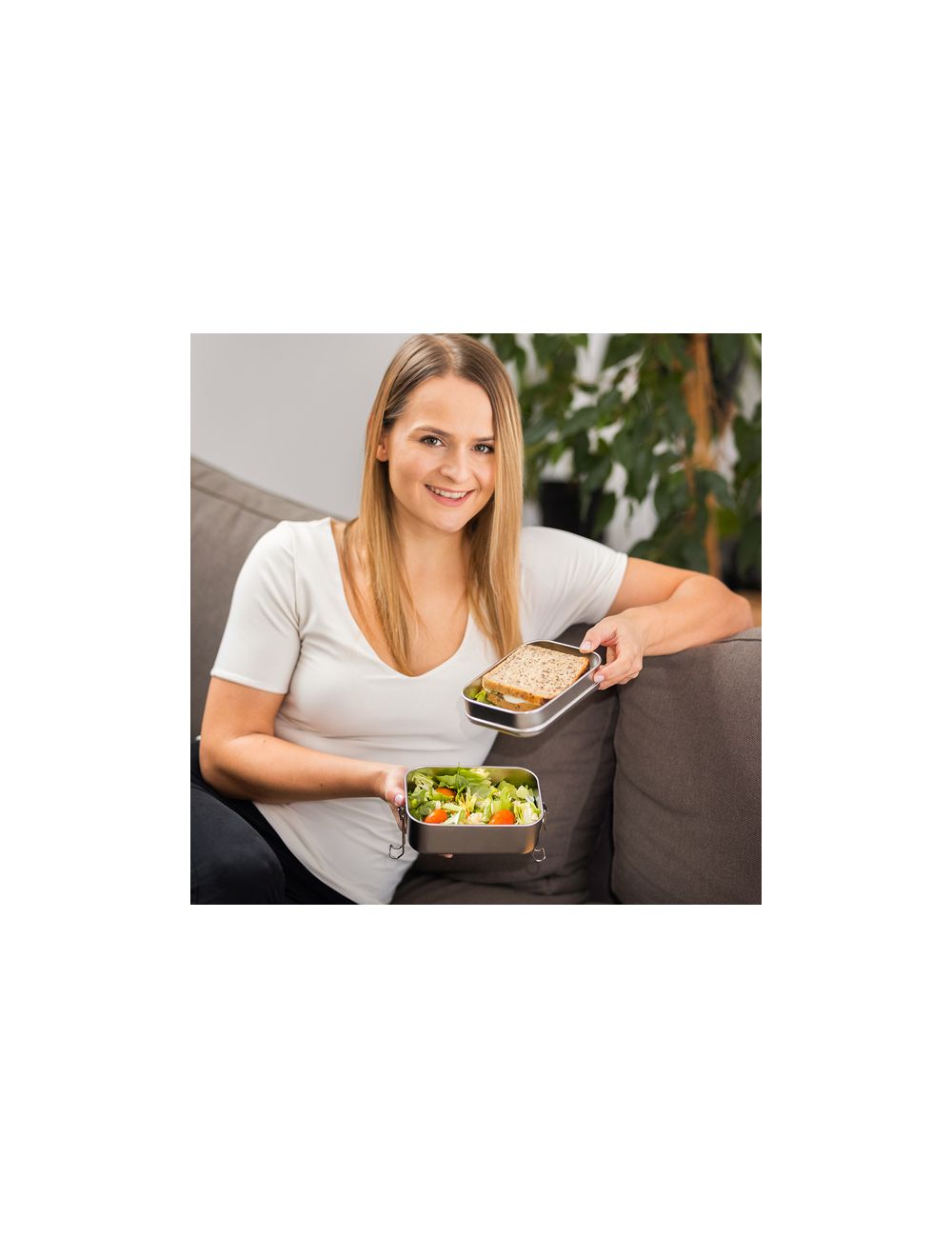 Double lunch box Alcora, srebrny