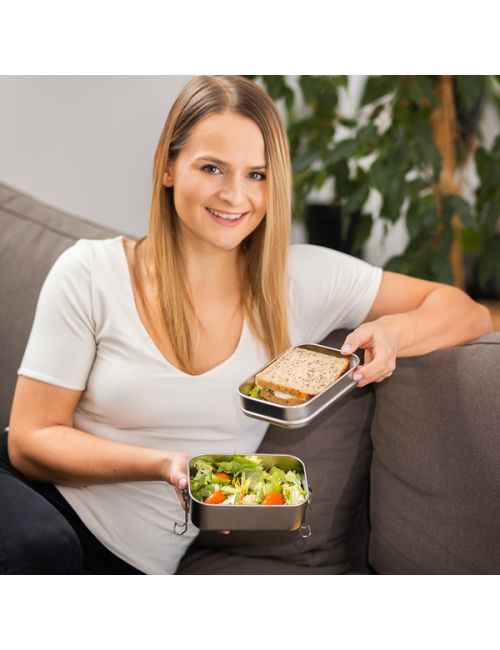 Double lunch box Alcora, srebrny