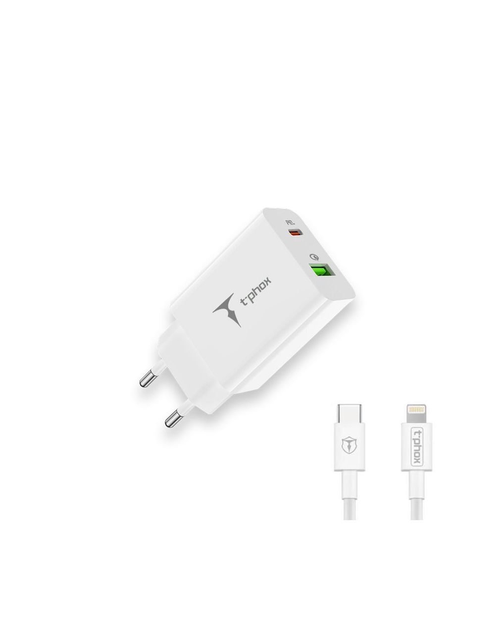 Ładowarka sieciowa T-PHOX SPEEDY USB-C 20W/USB 18W PD QC + KABEL LIGHTNING 1M BIAŁA/WHITE