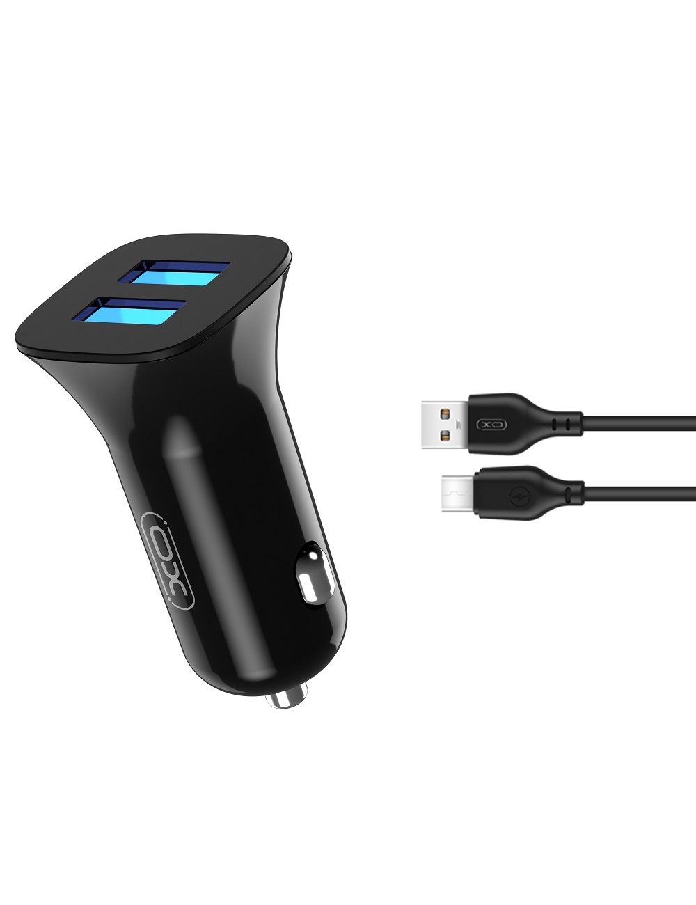 XO ładowarka samochodowa TZ10 2x USB 2,4A czarna + kabel USB-C