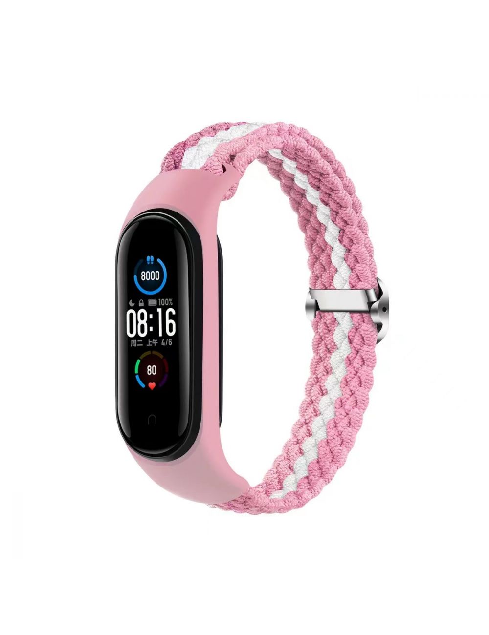 Opaska pleciona Smart Band M3/M4/M5/M6 PINK-WHITE / RÓŻOWO-BIAŁY