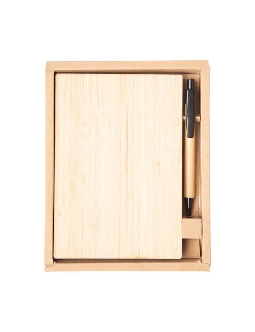 Zestaw bambusowy z notesem Lorca, brązowy - druga jakość