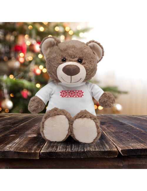 Maskotka Big Teddy w koszulce z motywem świątecznym, brązowy 