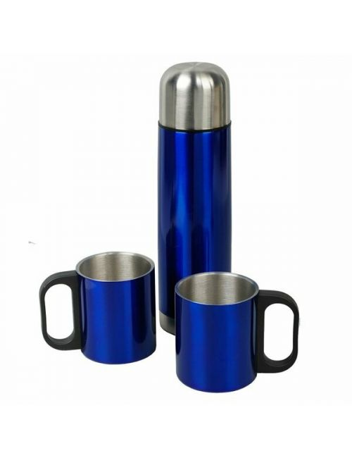 Metalowy termos Picnic 480 ml + 2 kubki, niebieski