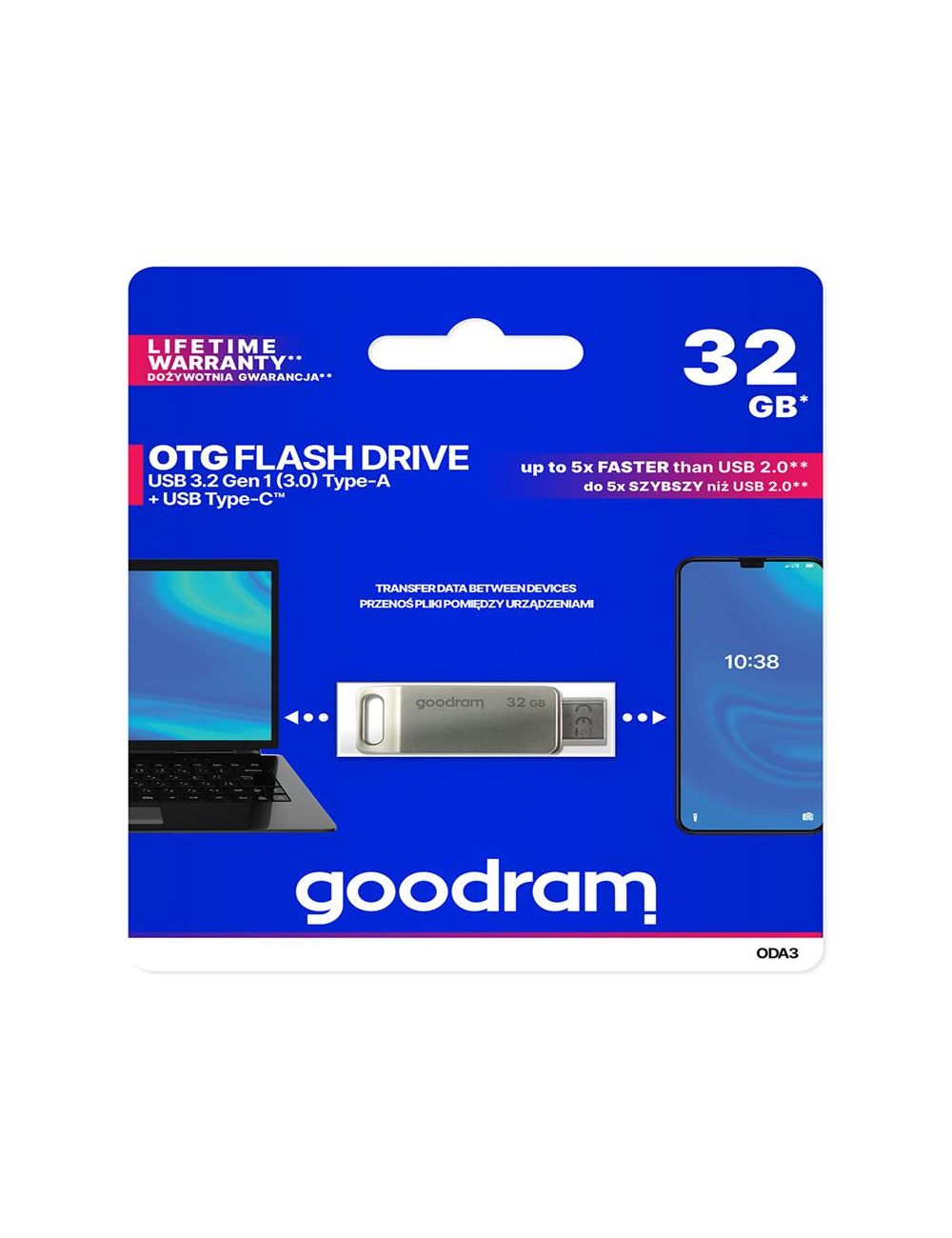 PenDrive 3.2 GOODRAM ODA3 SILVER 32GB TYPE-A + TYPE-C