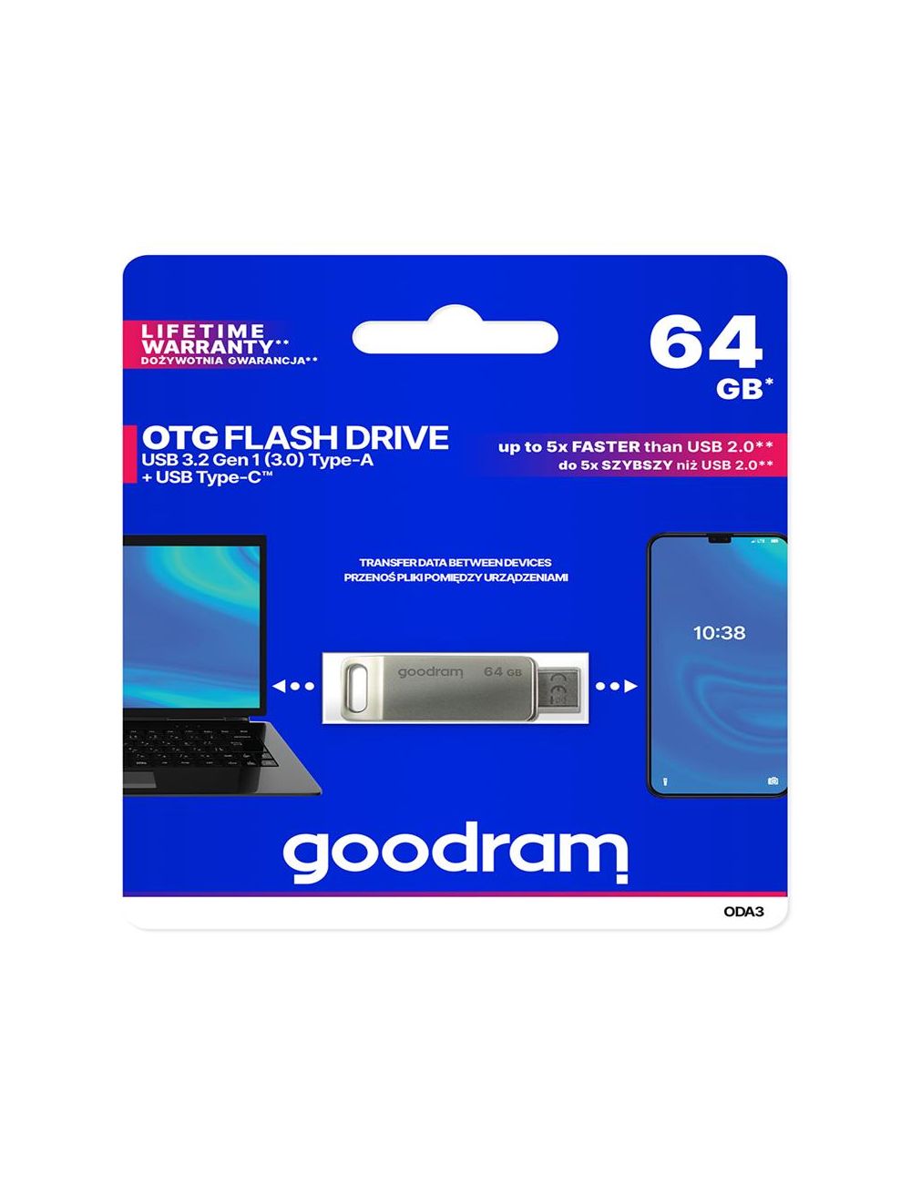 PenDrive 3.2 GOODRAM ODA3 SILVER 64GB TYPE-A + TYPE-C