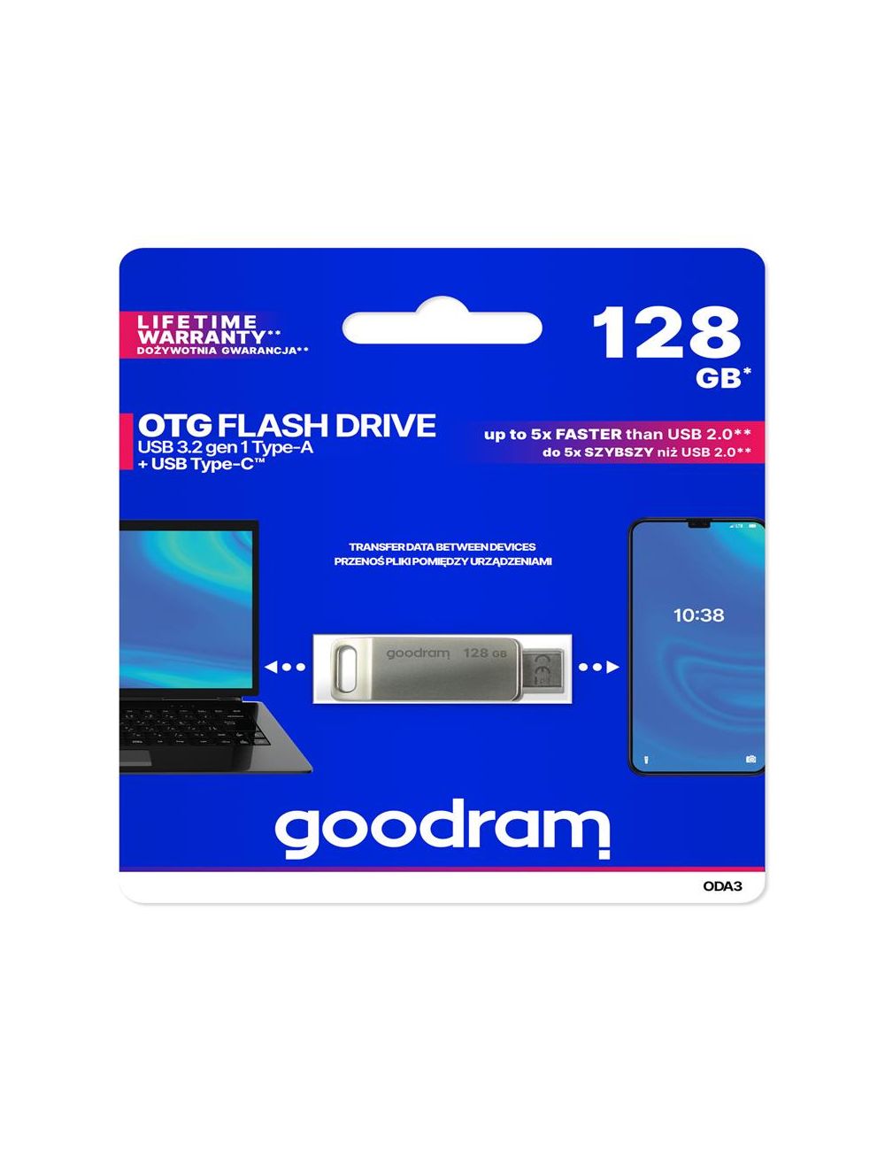 PenDrive 3.2 GOODRAM ODA3 SILVER 128GB TYPE-A + TYPE-C