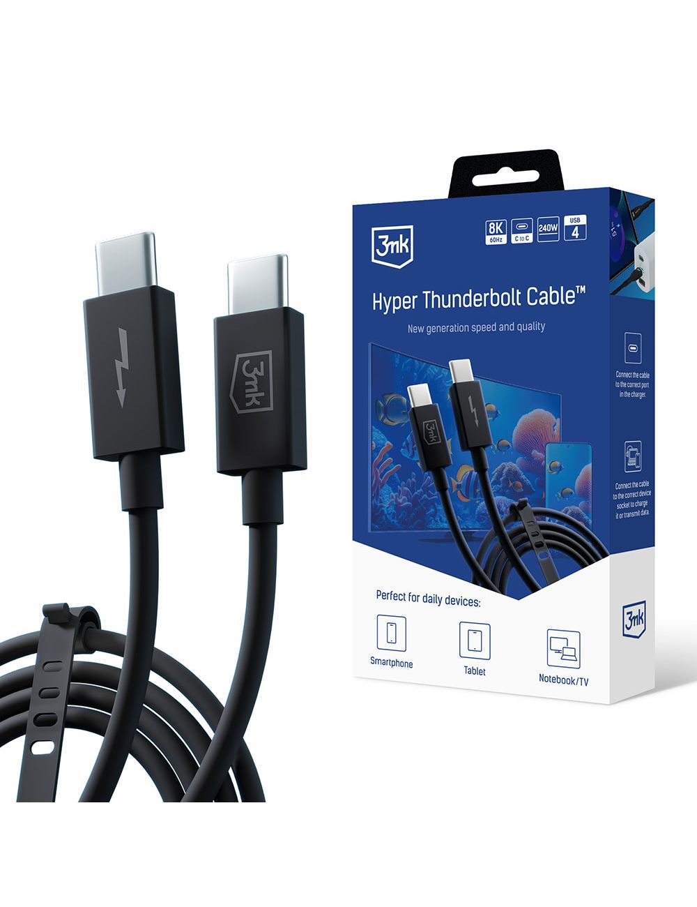 3MK KABEL HYPER THUNDERBOLT 240W Czarny