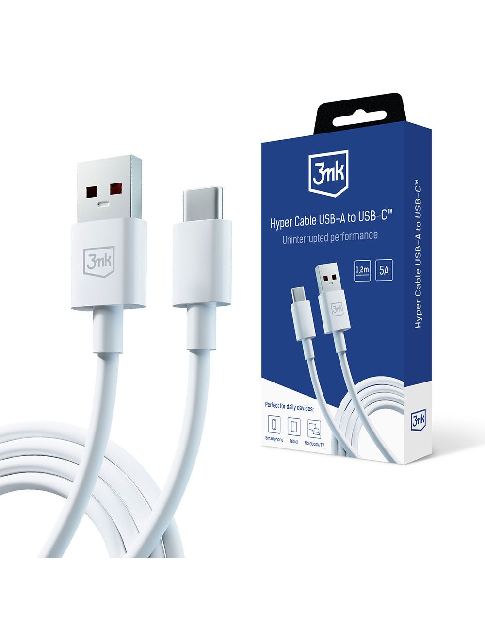 3MK KABEL HYPER USB/TYPE-C 1,2m 5A Biały