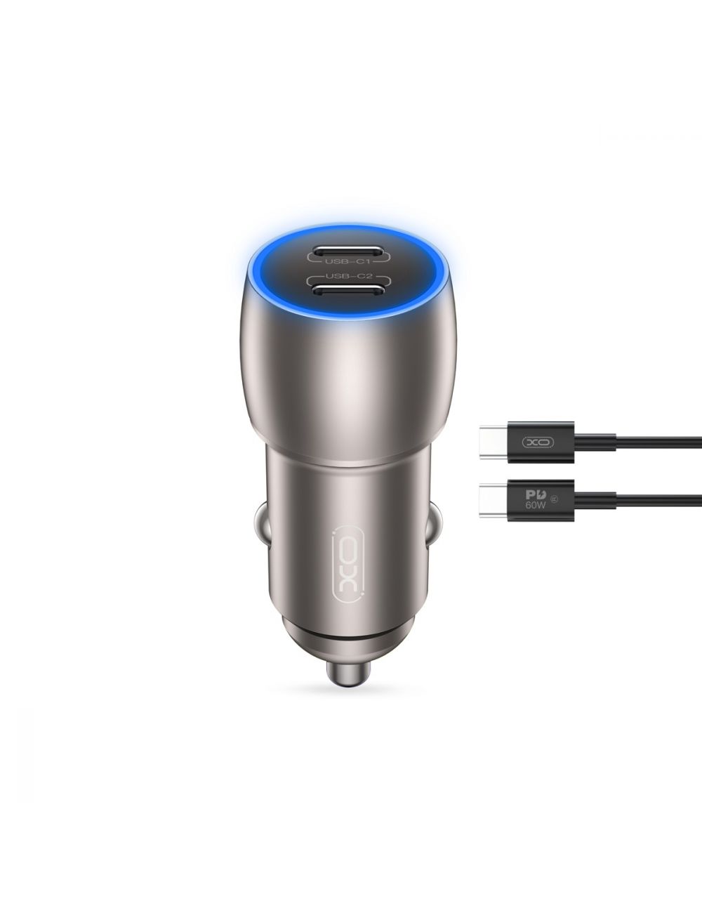 XO ładowarka samochodowa CC51 QC 40W 2xUSB-C SZARA + Kabel USB-C/USB-C