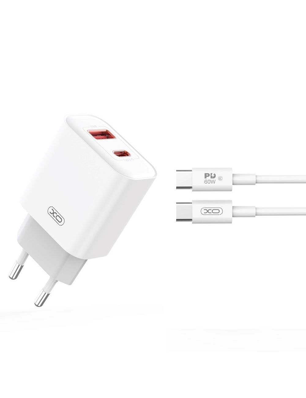 XO ładowarka sieciowa CE12 PD QC 3.0 20W BIAŁA + KABEL USB-C/USB-C