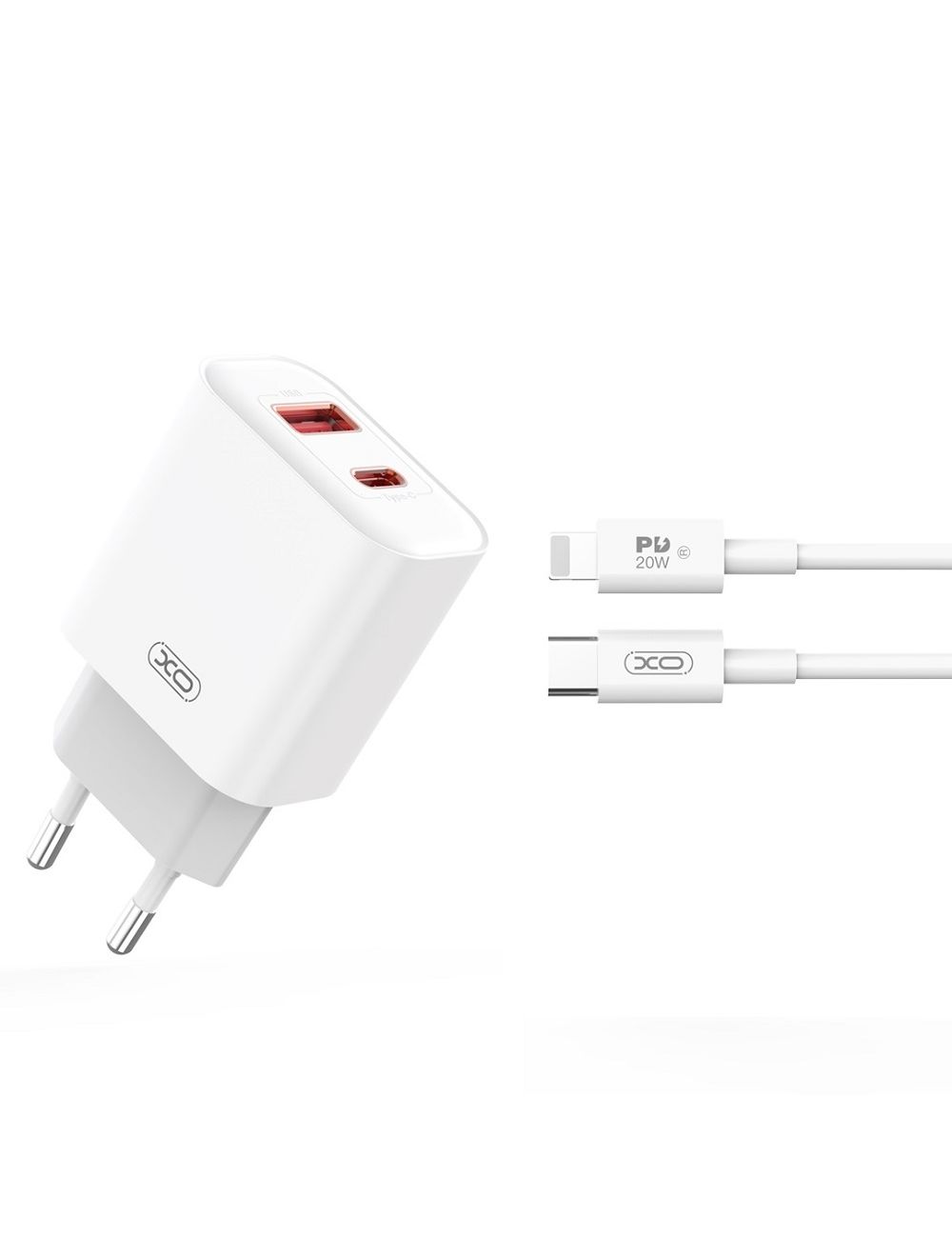 XO ładowarka sieciowa CE12 PD QC 3.0 20W BIAŁA + KABEL USB-C/LIGHTNING