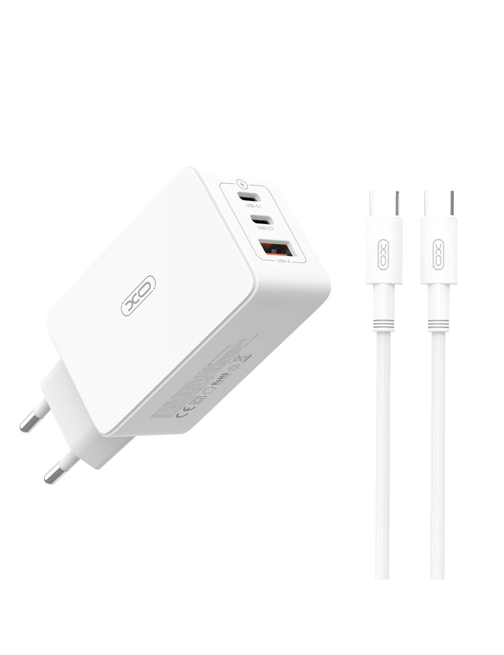 XO ładowarka sieciowa CE13 PD QC 3.0 65W BIAŁA + KABEL USB-C/USB-C