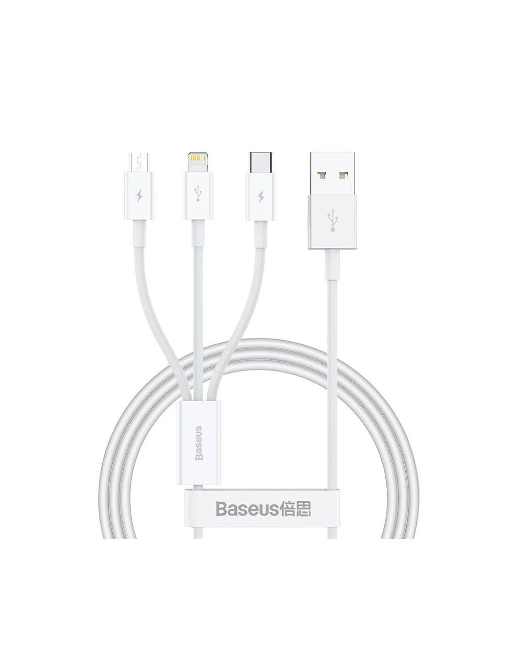 KABEL BASEUS 3w1 SUPERIOR DATA USB DO MICRO/LIGHTNING/USB-C 1M WHITE