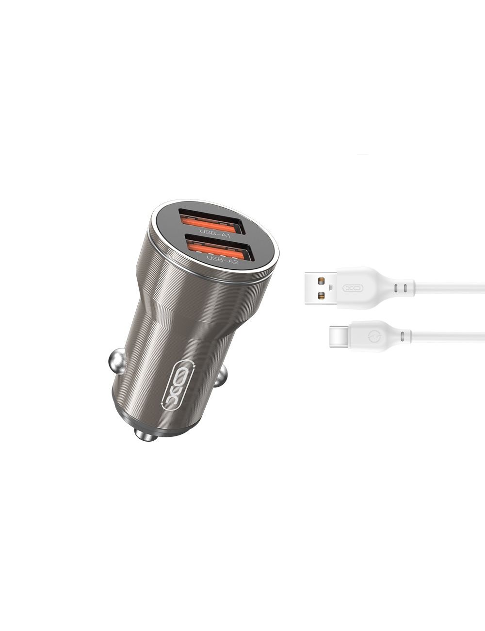 XO ładowarka samochodowa CC48 2x USB 2,4A SZARA + KABEL USB-C