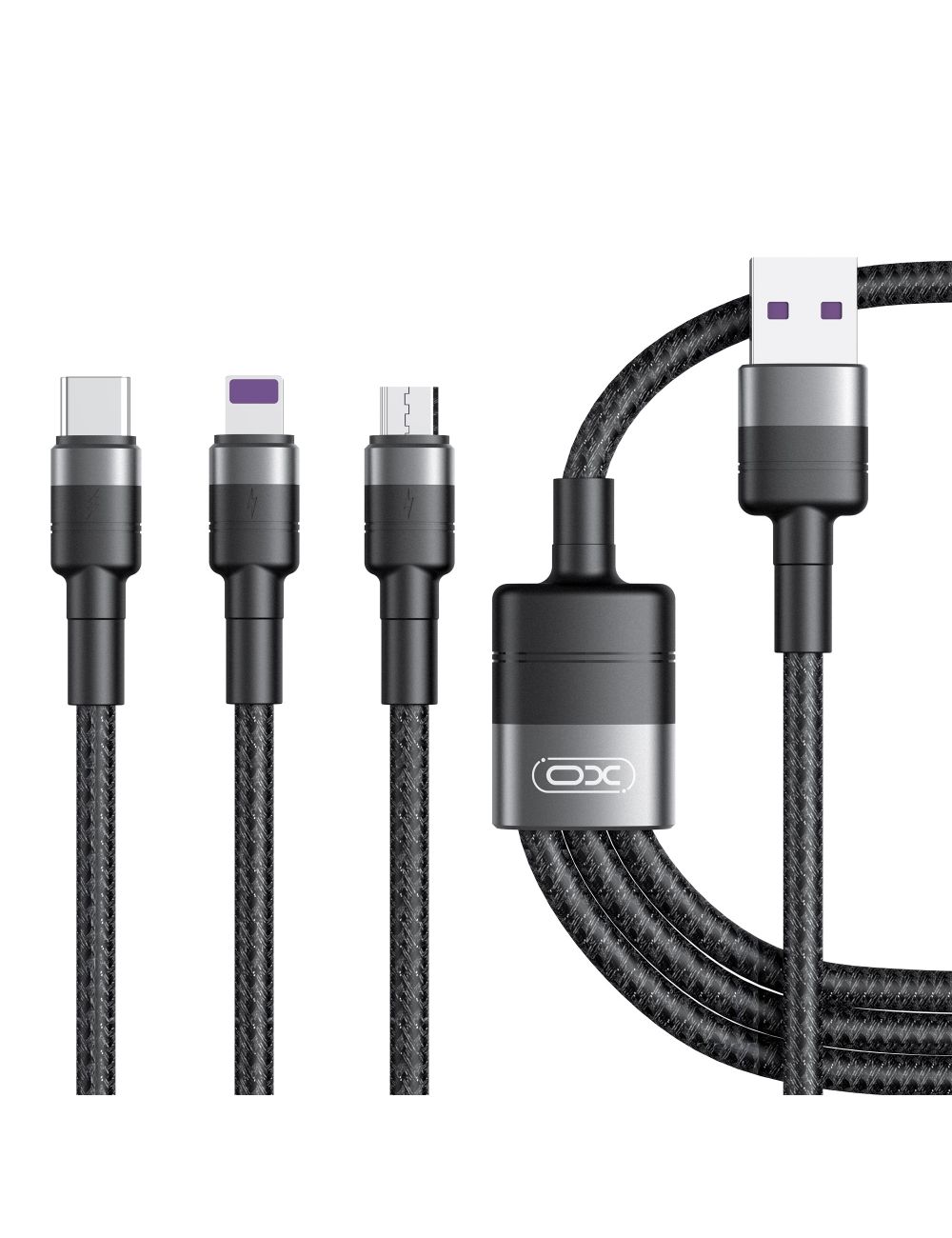 XO KABEL NB-Q191 3w1 USB/Lightning+USB-C +MicroUSB 1,2m 40W czarny