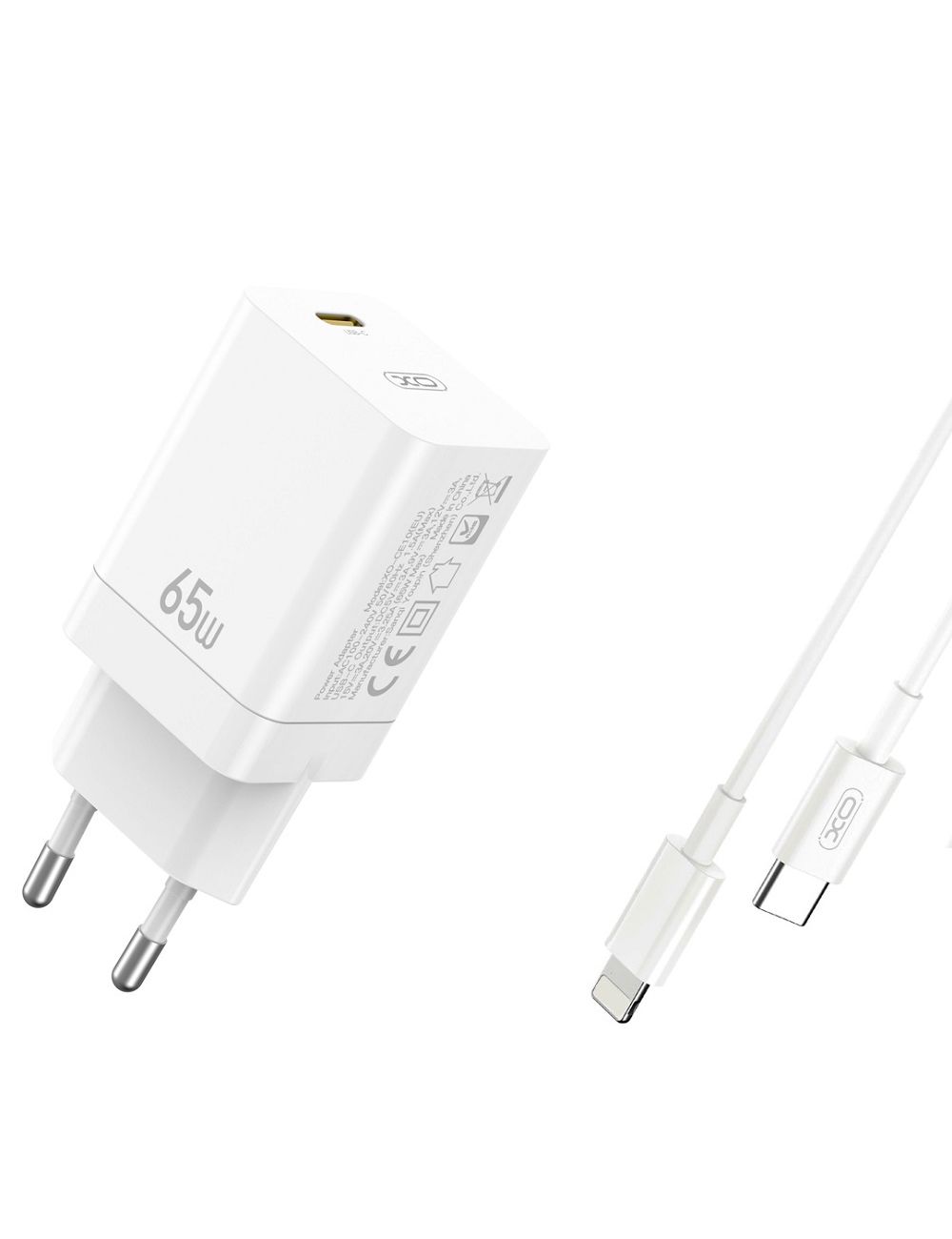 XO ładowarka sieciowa CE10 PD 65W 1xUSB-C BIAŁA + KABEL USB-C/Lightning