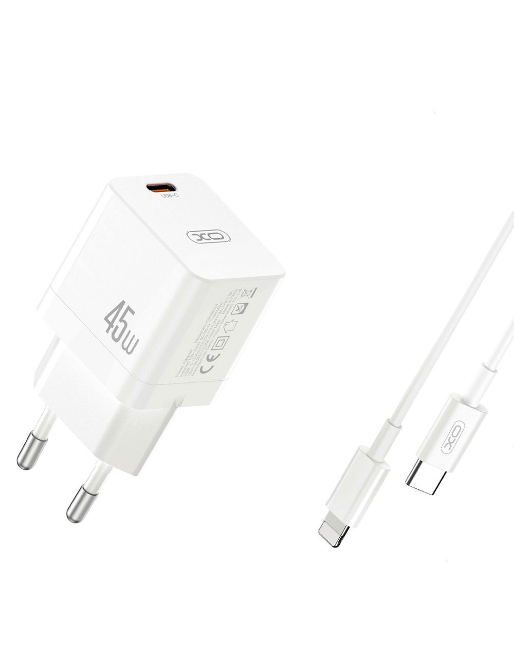 XO ładowarka sieciowa CE09 PD 45W 1xUSB-C BIAŁA + KABEL USB-C/Lightning