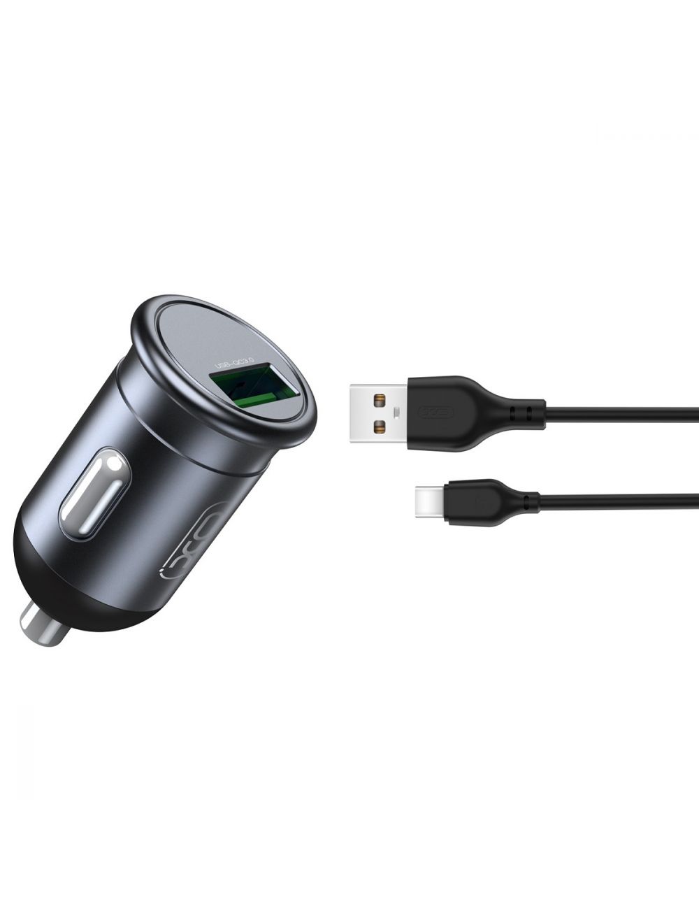 XO ładowarka samochodowa CC46 QC 18W USB SZARA + KABEL USB-C