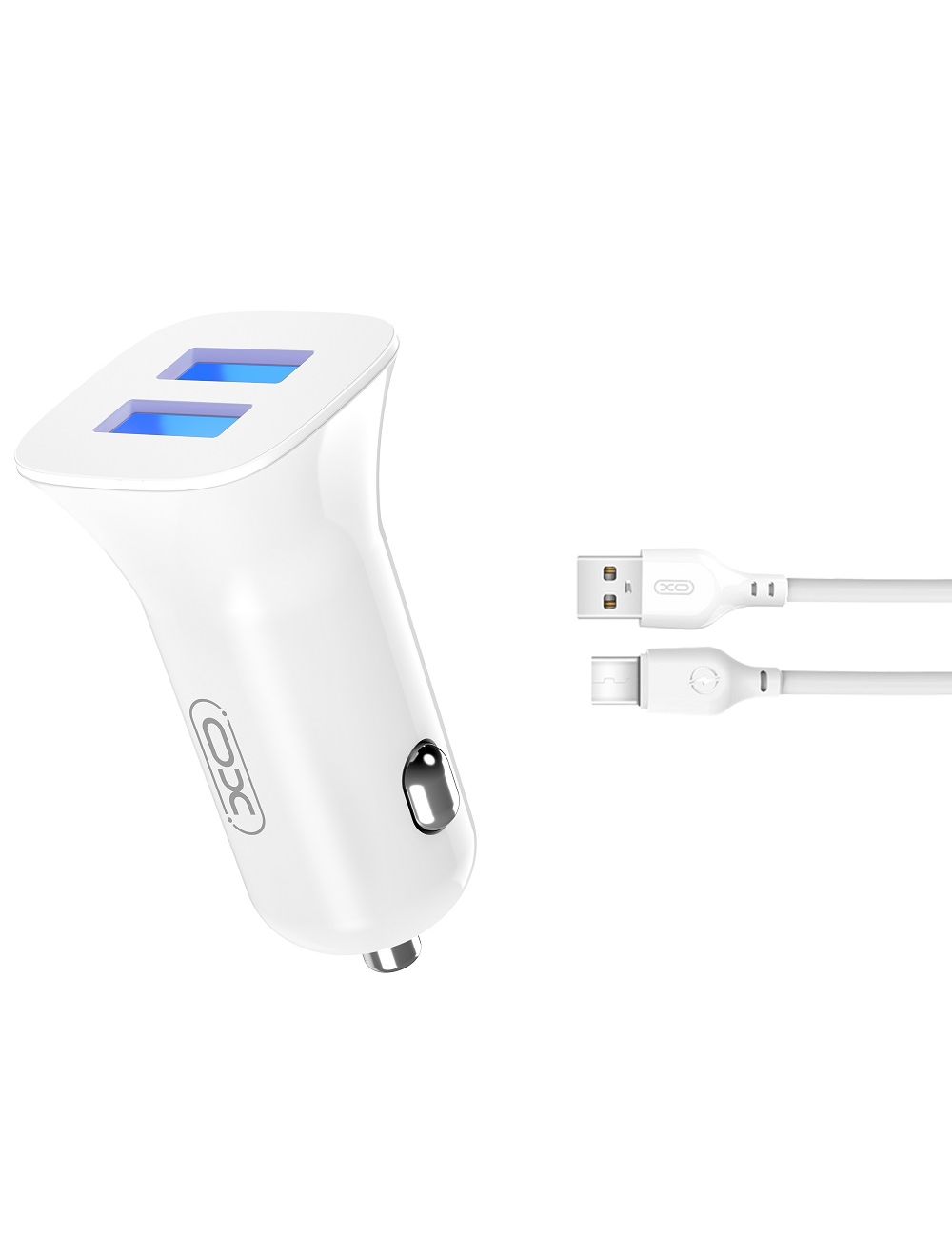 XO ładowarka samochodowa TZ10 2x USB 2,4A biała + kabel USB-C