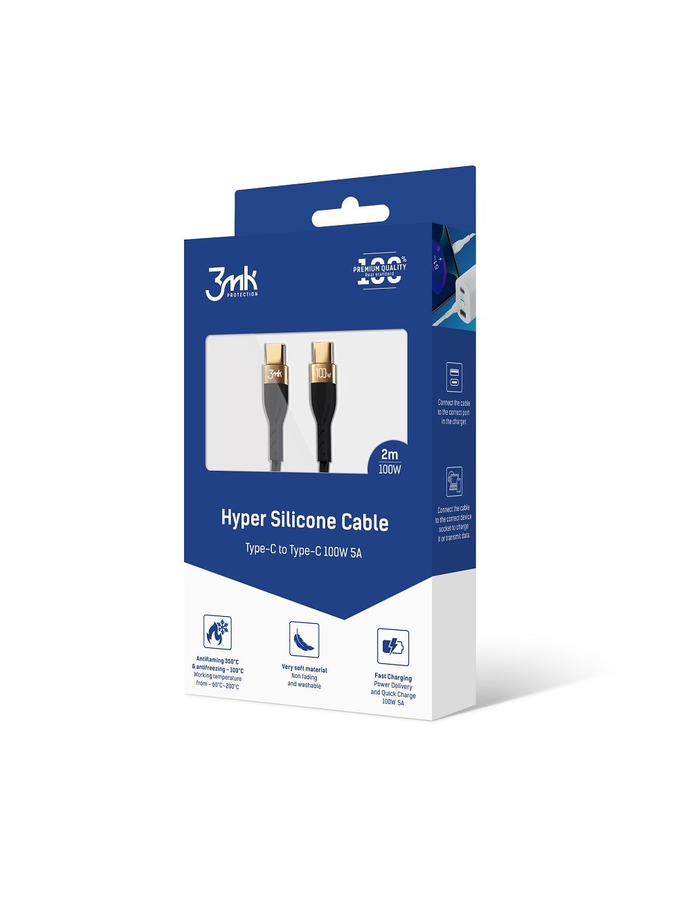 3MK KABEL HYPER TYPE-C/TYPE-C 2M 100W 5A SILICONE BLACK