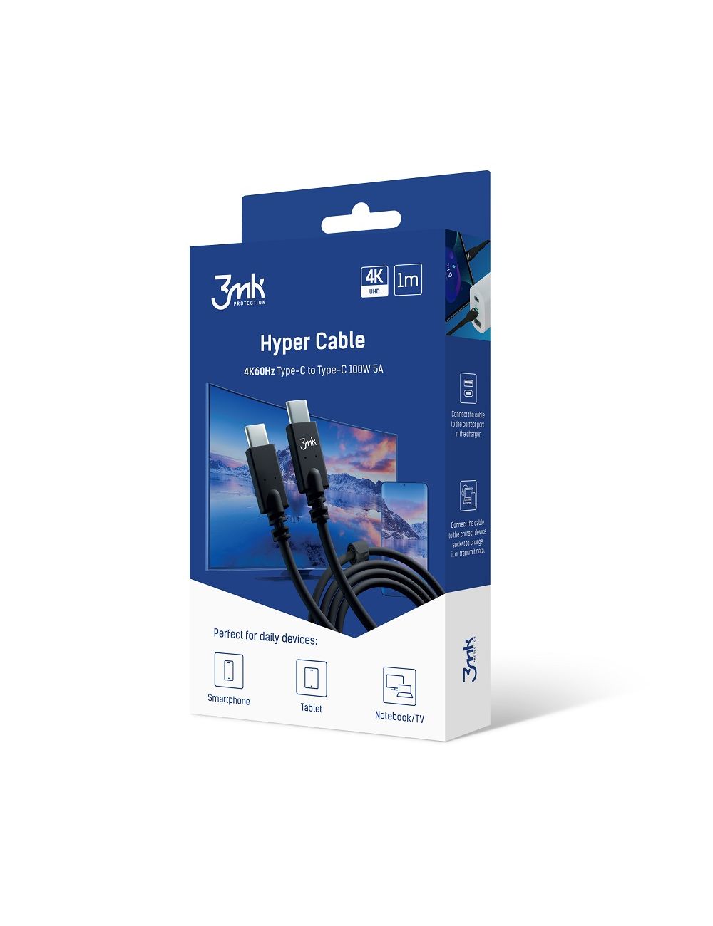 3MK KABEL HYPER TYPE-C/TYPE-C 1M 100W 5A 4K 60HZ BLACK