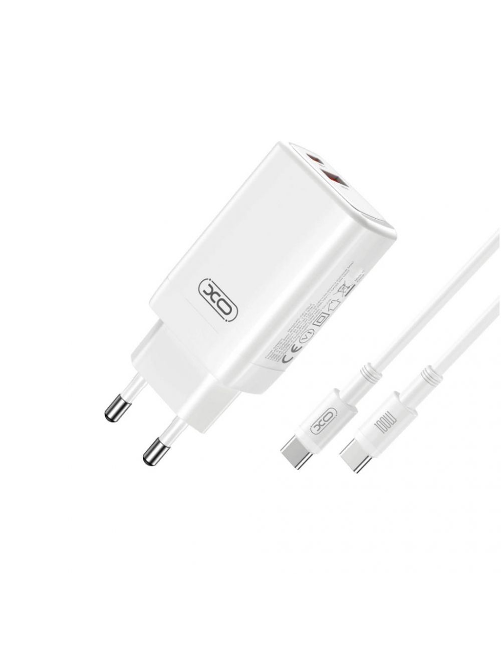 XO ładowarka sieciowa CE17 GAN 65W 1xUSB-C 1xUSB BIAŁA + KABEL USB-C/USB-C