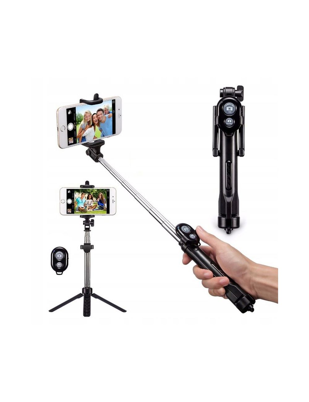 SELFIESTICK BLUETOOTH ZE STATYWEM BLACK / CZARNY