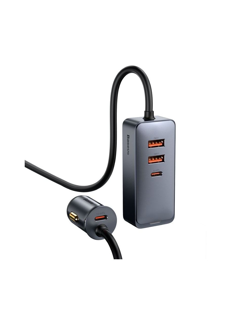 Ładowarka samochodowa BASEUS SHARE TOGETHER 2xUSB 2xUSB-C 120W Z PRZEDŁUŻACZEM SZARA/GREY