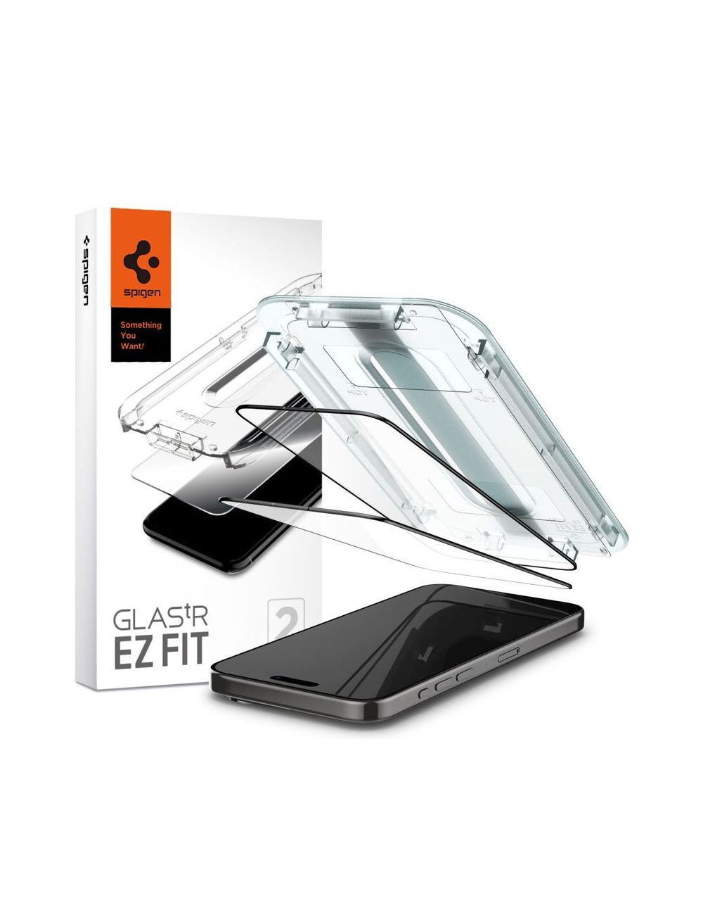 SPIGEN GLAS.TR EZ FIT FC IPHONE 15 PRO MAX 2-PACK BLACK + ADAPTER