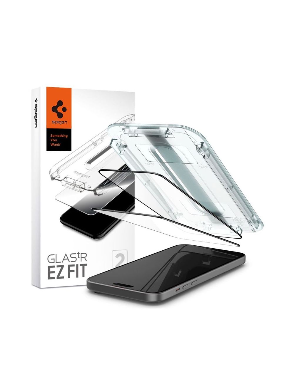 SPIGEN GLAS.TR EZ FIT FC IPHONE 15 PLUS 2-PACK BLACK + ADAPTER