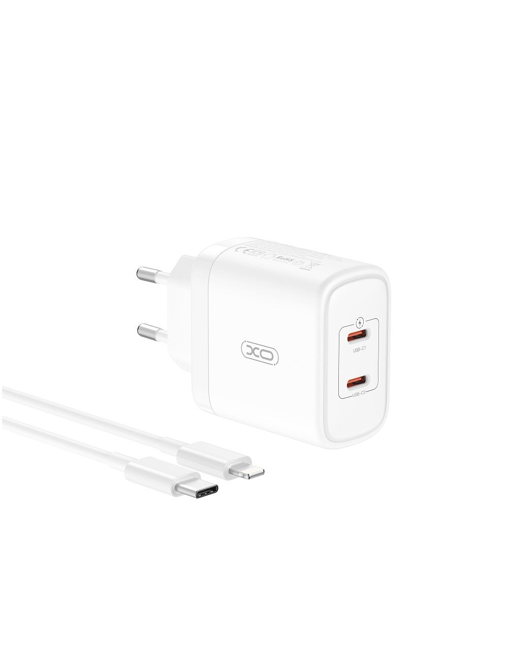 XO ładowarka sieciowa CE08 PD 50W 2xUSB-C BIAŁA + KABEL LIGHTNING