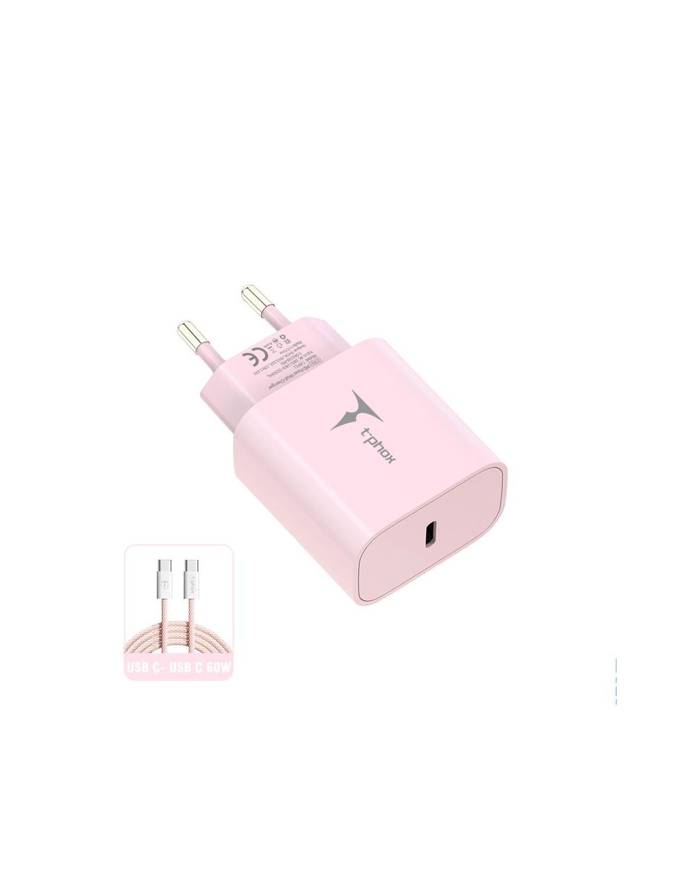 Ładowarka sieciowa T-PHOX MODERATE SERIES T-PP11 20W + KABEL USB-C/USB-C 60W PINK