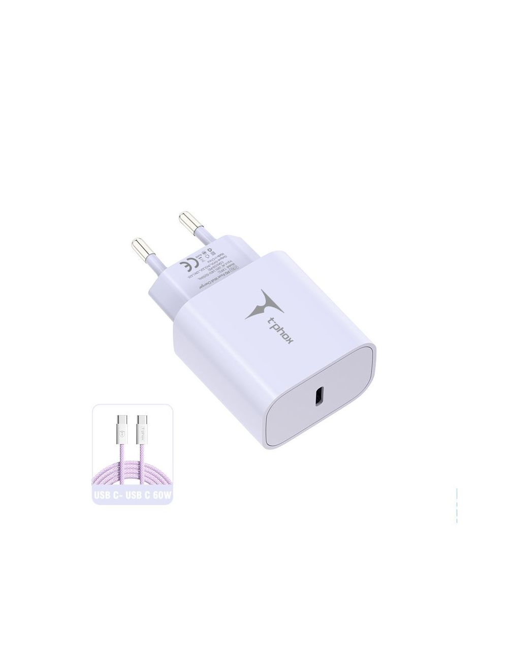 Ładowarka sieciowa T-PHOX MODERATE SERIES T-PP11 20W + KABEL USB-C/USB-C 60W LILAC