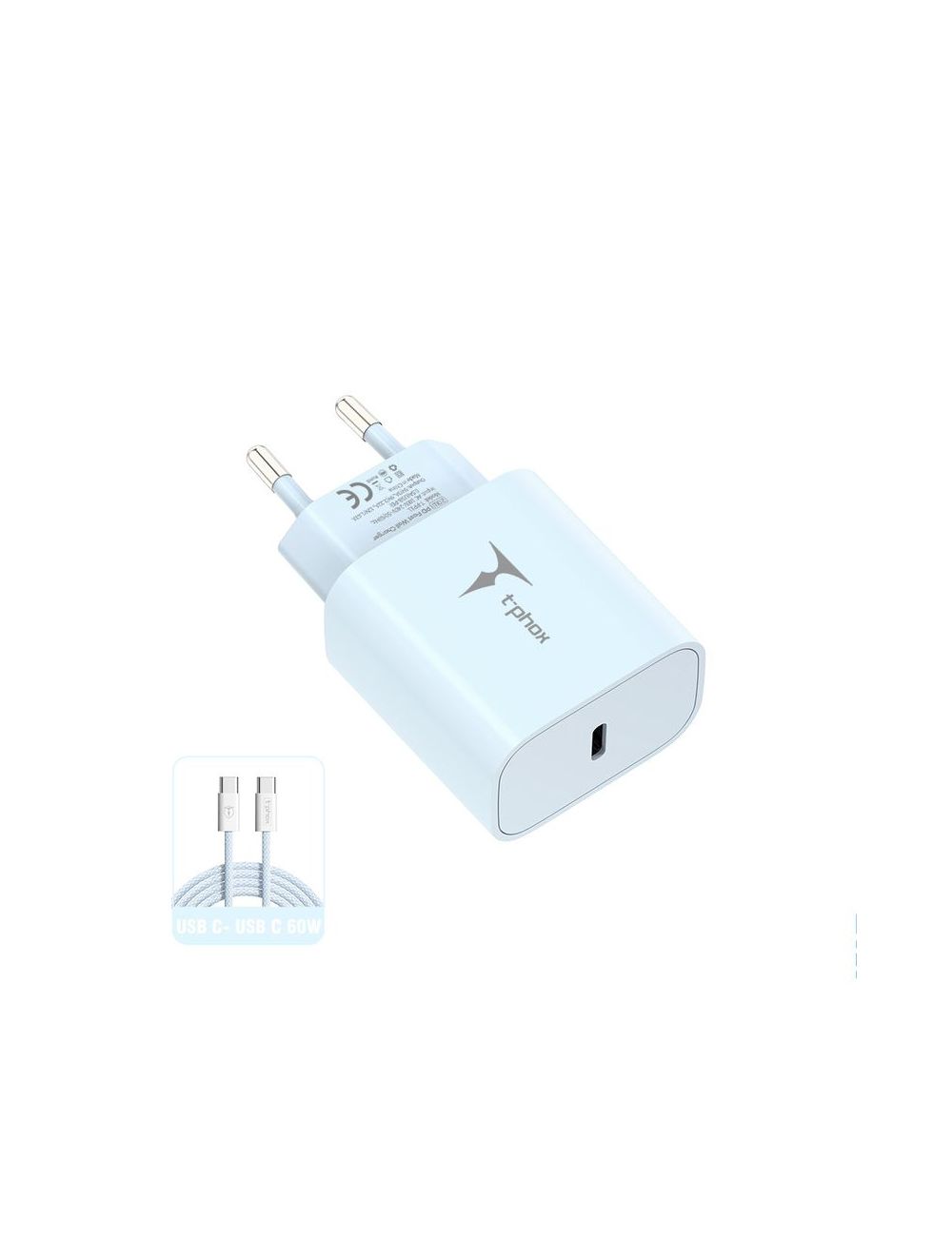 Ładowarka sieciowa T-PHOX MODERATE SERIES T-PP11 20W + KABEL USB-C/USB-C 60W BLUE