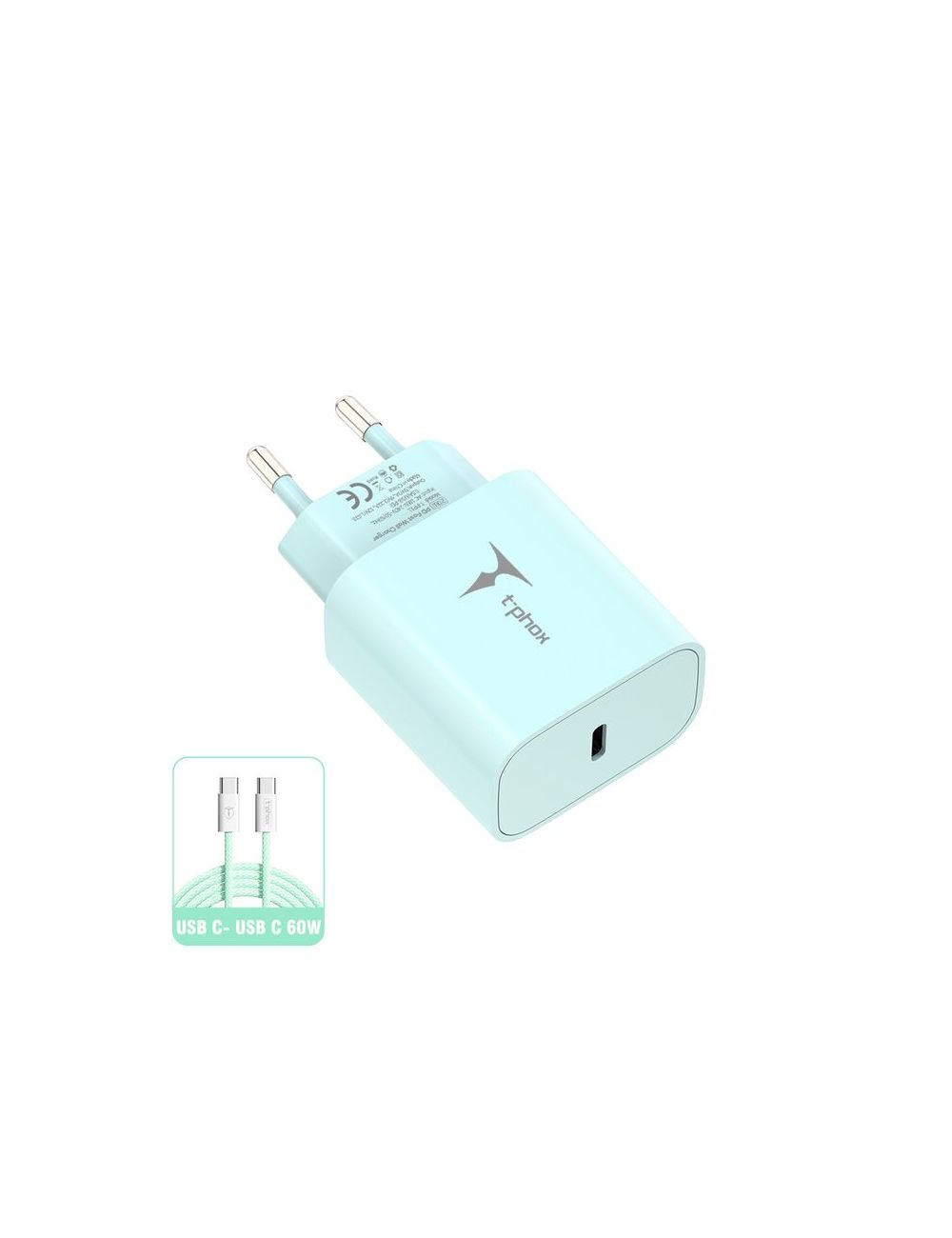 Ładowarka sieciowa T-PHOX MODERATE SERIES T-PP11 20W + KABEL USB-C/USB-C 60W GREEN