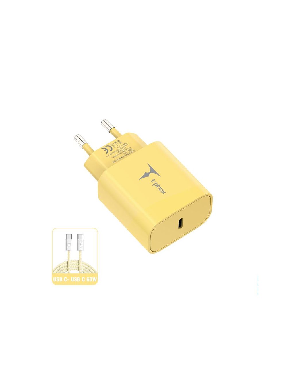 Ładowarka sieciowa T-PHOX MODERATE SERIES T-PP11 20W + KABEL USB-C/USB-C 60W YELLOW