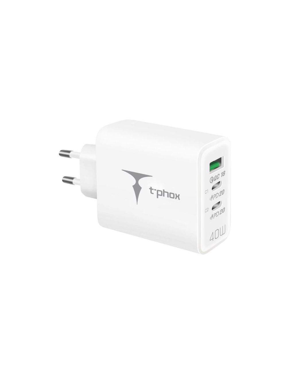 Ładowarka sieciowa T-PHOX FLEXI 40W 2xUSB-C/USB WHITE